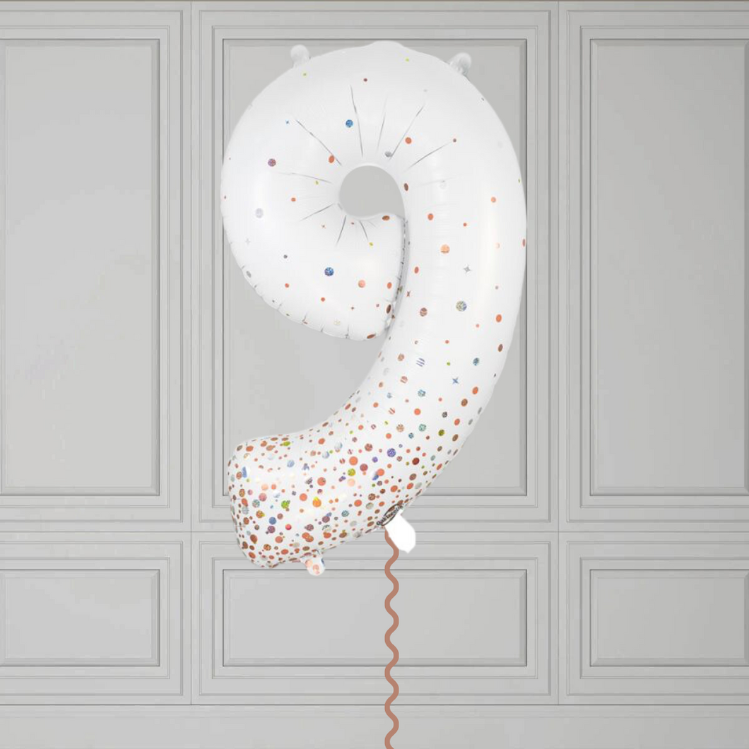 Large White/Rose Gold Confetti Dots Number 9 Balloon