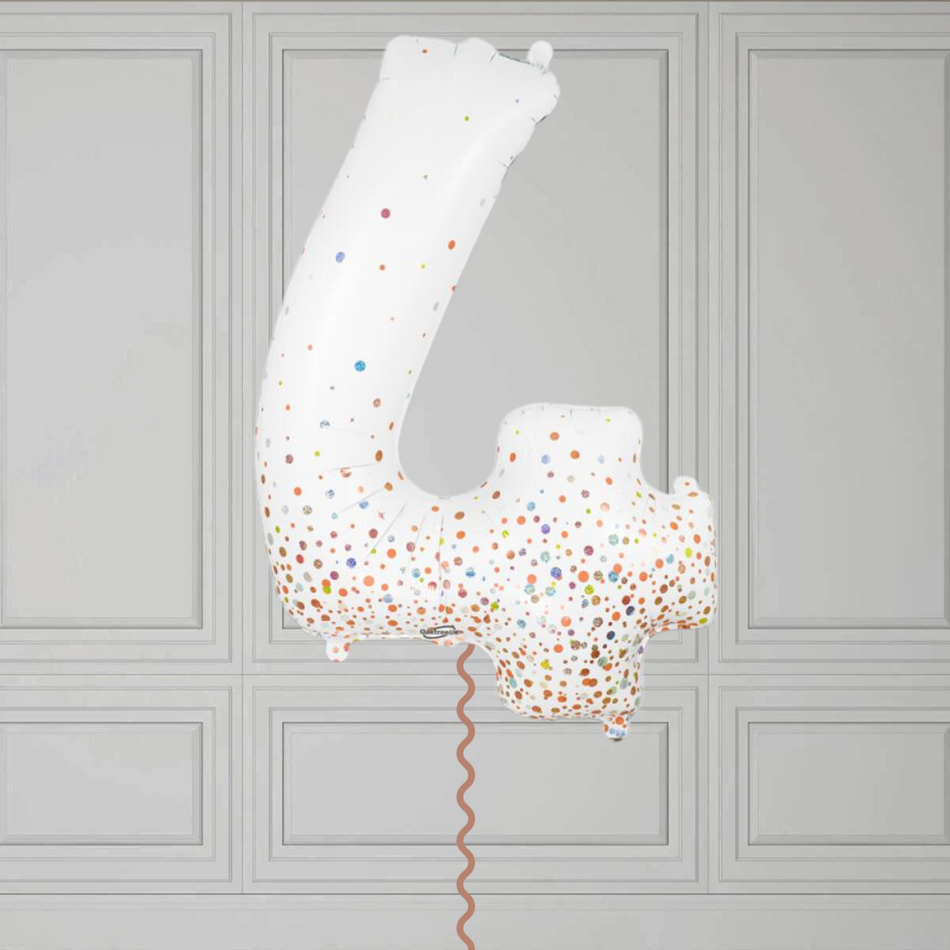 Large White/Rose Gold Confetti Dots Number 4 Balloon
