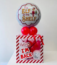 Load image into Gallery viewer, Decorative box with &#39;Elf on the Shelf&#39; theme and balloons on a white surface.
